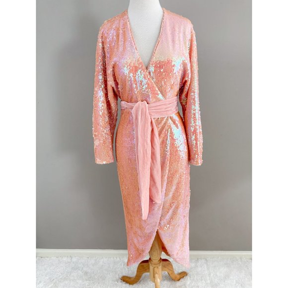 Song of Style Vernon Midi Formal Dress Peach Orange Sequin REVOLVE NEW XS - Picture 1 of 3